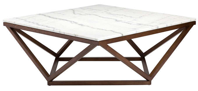 Jasmine coffee table with white marble top and walnut base