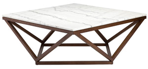 Jasmine coffee table with white marble top and walnut base