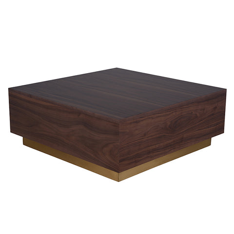 The Jonas coffee table in walnut veneers and matte gold base