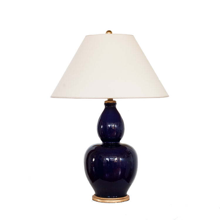 Yue Gourd Table Lamp in Denim Porcelain wit Natural Paper Shade