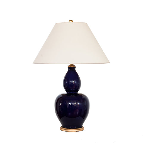 Yue Gourd Table Lamp in Denim Porcelain wit Natural Paper Shade