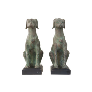 Pair of vintage green bronze dogs