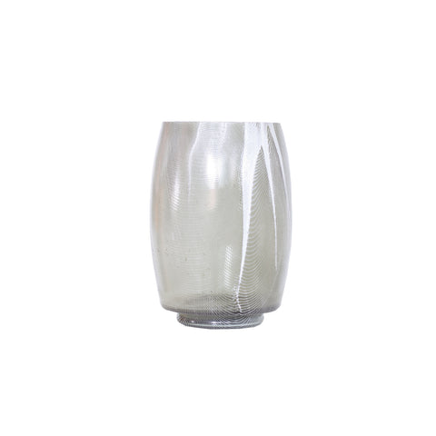 Smokey gray glass vase with white strie decoration