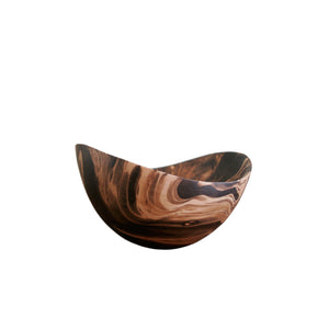 Low Hand carved burned Wooden Bowl