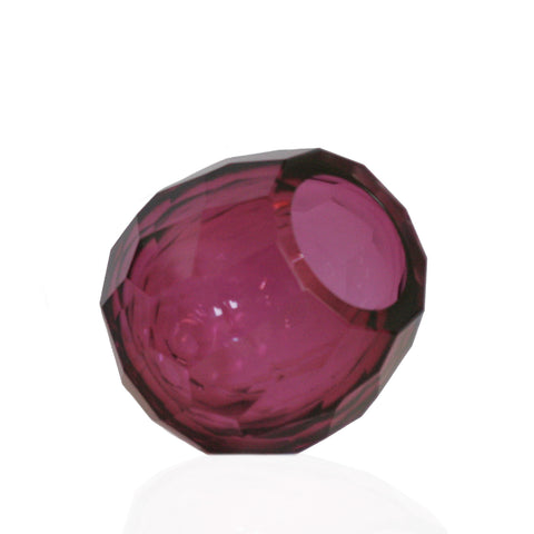 Faceted Geometric Glass Vase in Magenta