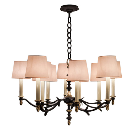 Chandler Small Chandelier in Blackened Rust with Hand-Rubbed Antique Brass and Natural Paper shade