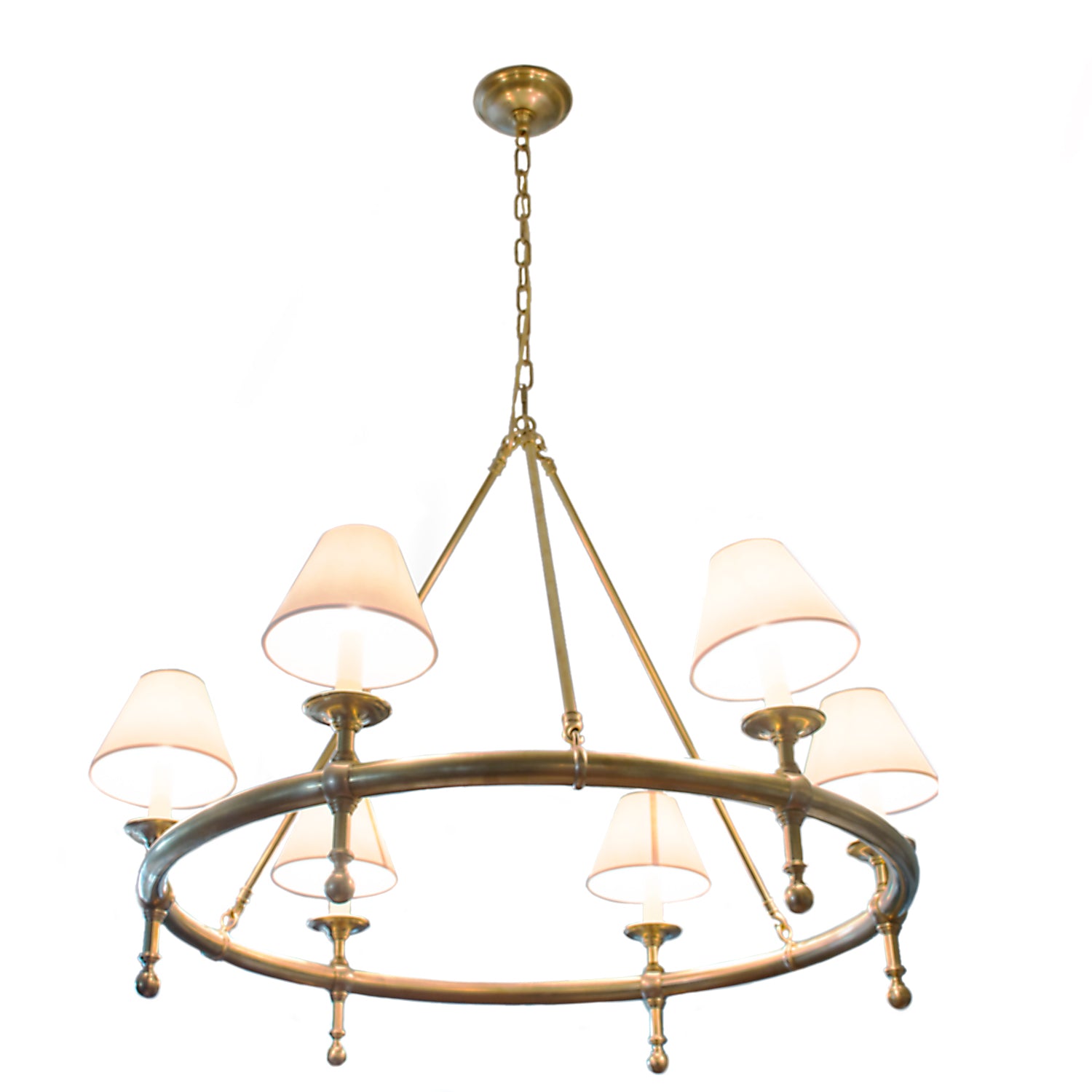 Classic Ring Chandelier in Hand-rubbed Antique Brass with Natural Shade