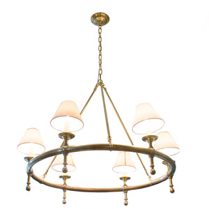 Classic Ring Chandelier in Hand-rubbed Antique Brass with Natural Shade