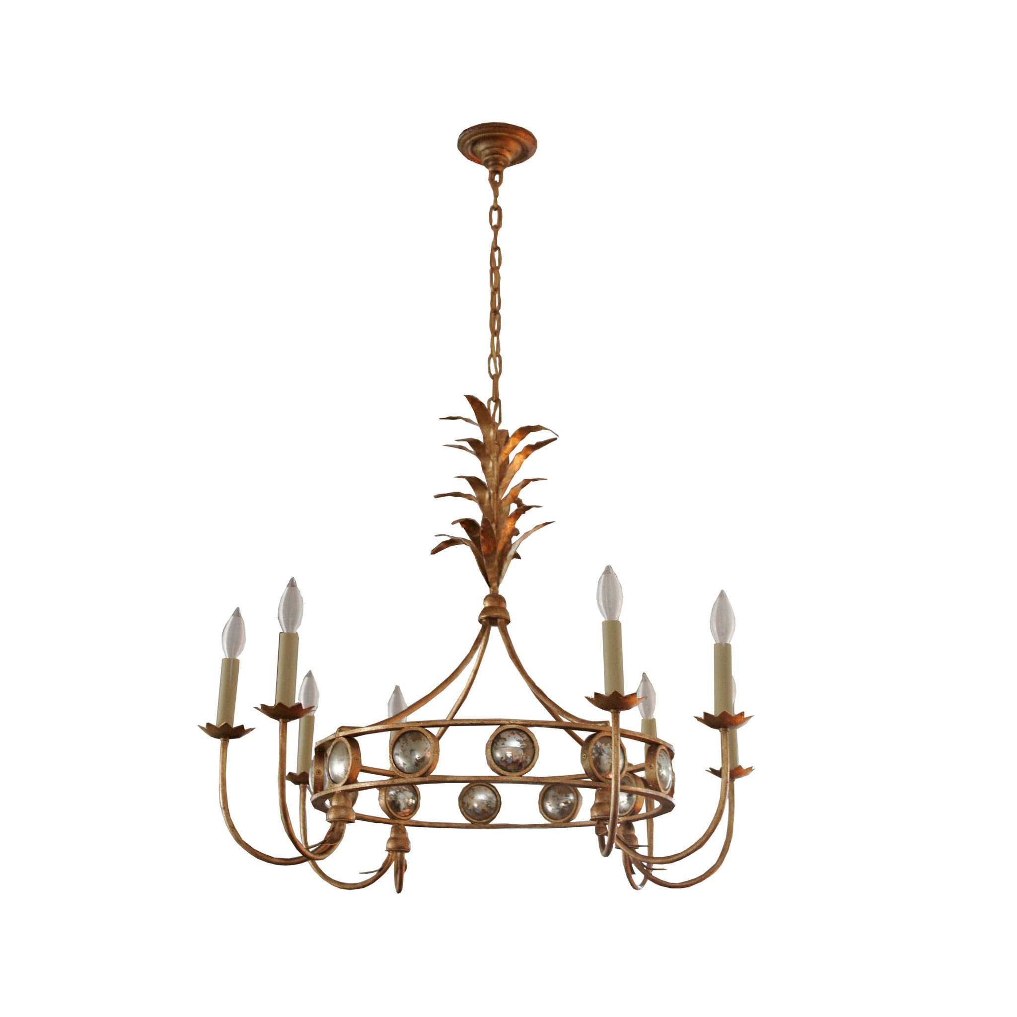 Gramercy Medium Ring Chandelier in Gilded Iron with Mercury Glass