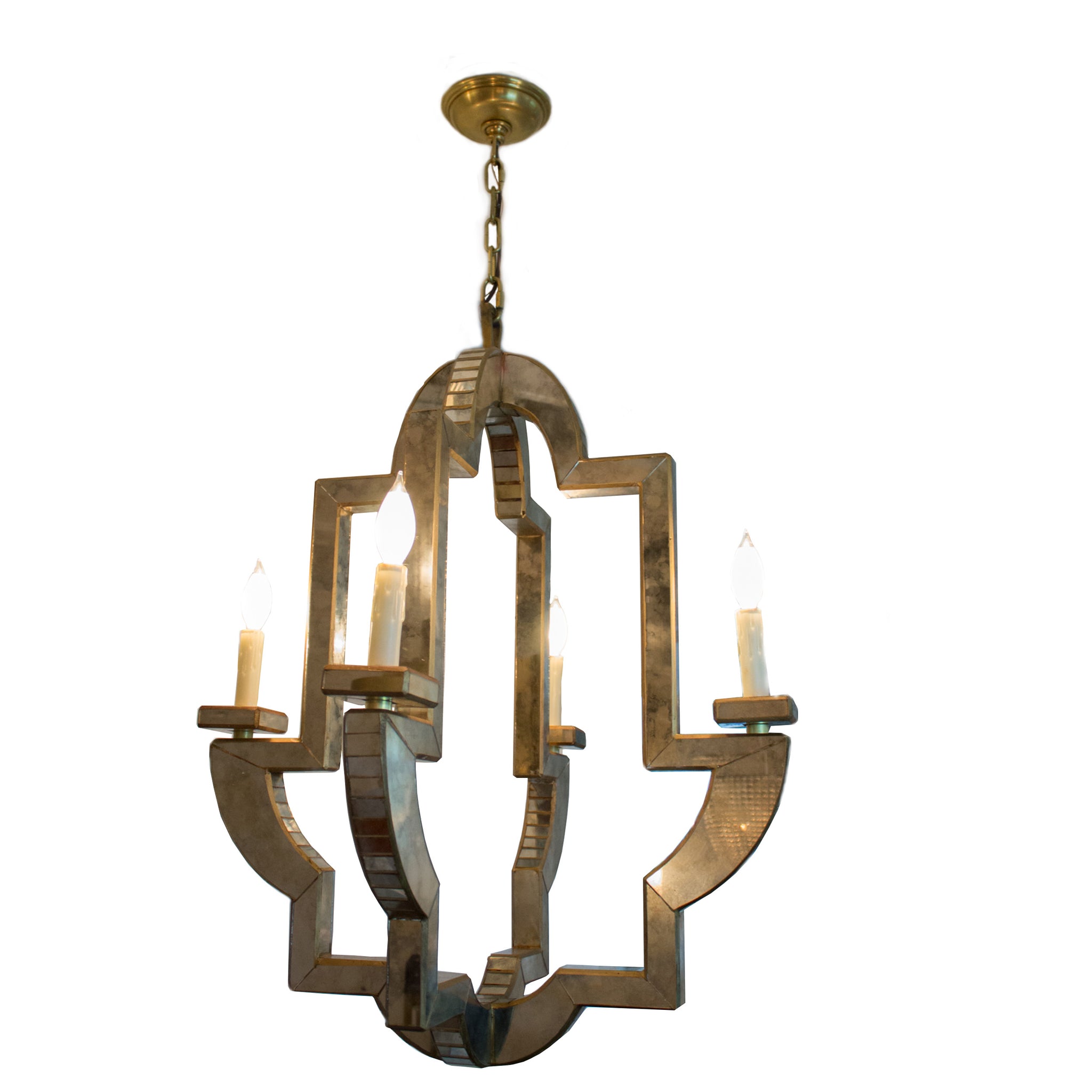 Lido Medium Chandelier in Antique Mirror and Hand-Rubbed Antique Brass