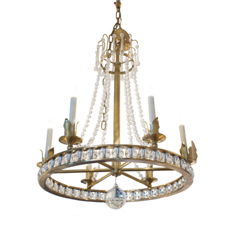 Regency Style Chandelier in Hand-rubbed Antique Brass with Seeded Glass