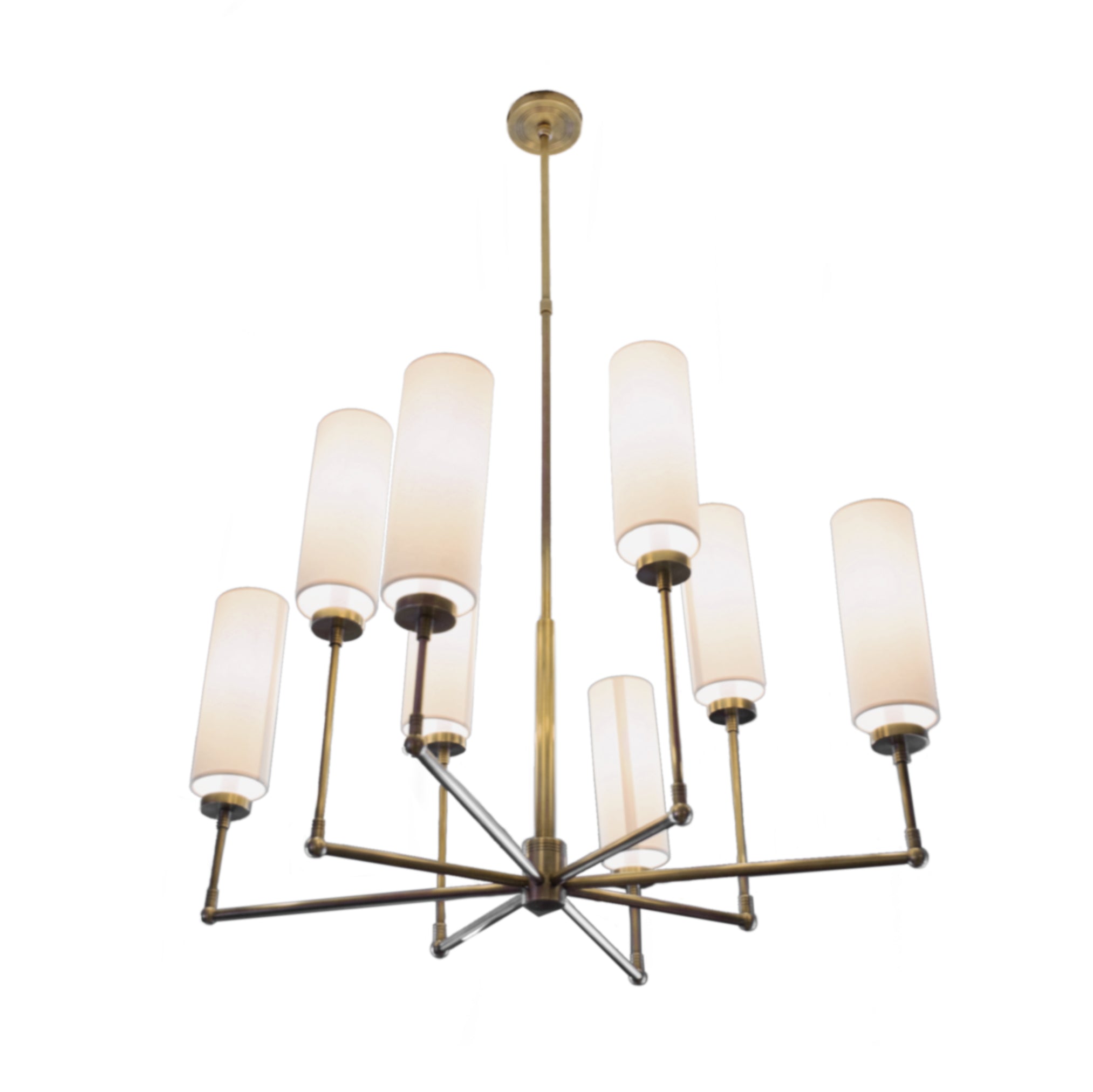 Ziyi Large Chandelier in Hand-Rubbed Antique Brass with Natural Paper Shades