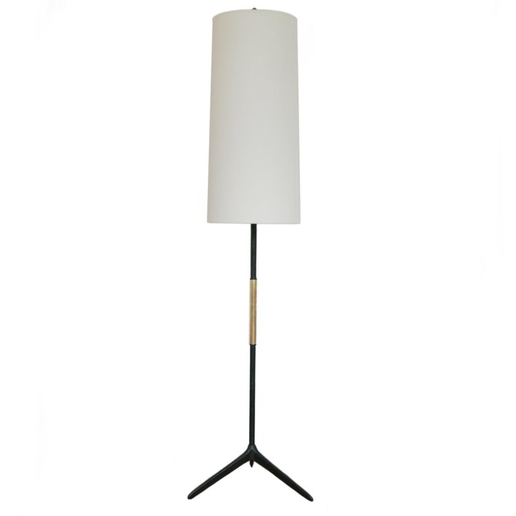 Frankfort Floor Lamp in Aged Iron with Gilded Accents with Linen Shade