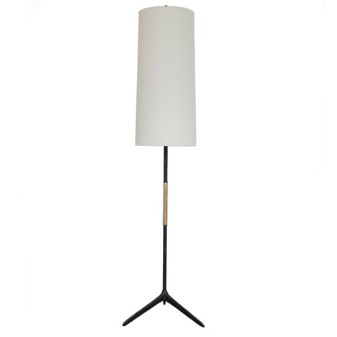 Frankfort Floor Lamp in Aged Iron with Gilded Accents with Linen Shade