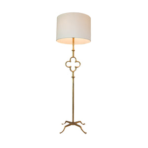 Quatrefoil Floor Lamp in Gilded Iron with Wax with Linen Shade