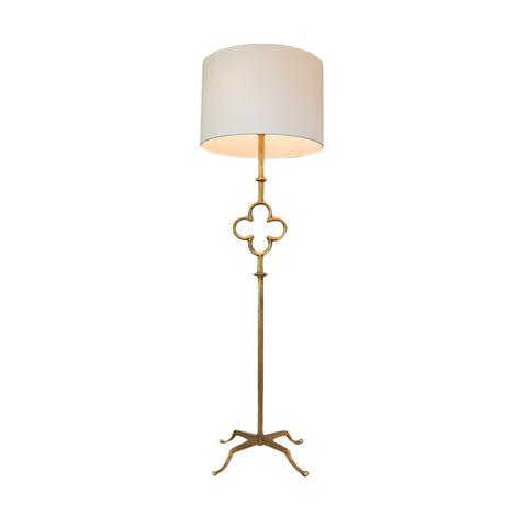 Quatrefoil Floor Lamp in Gilded Iron with Wax with Linen Shade