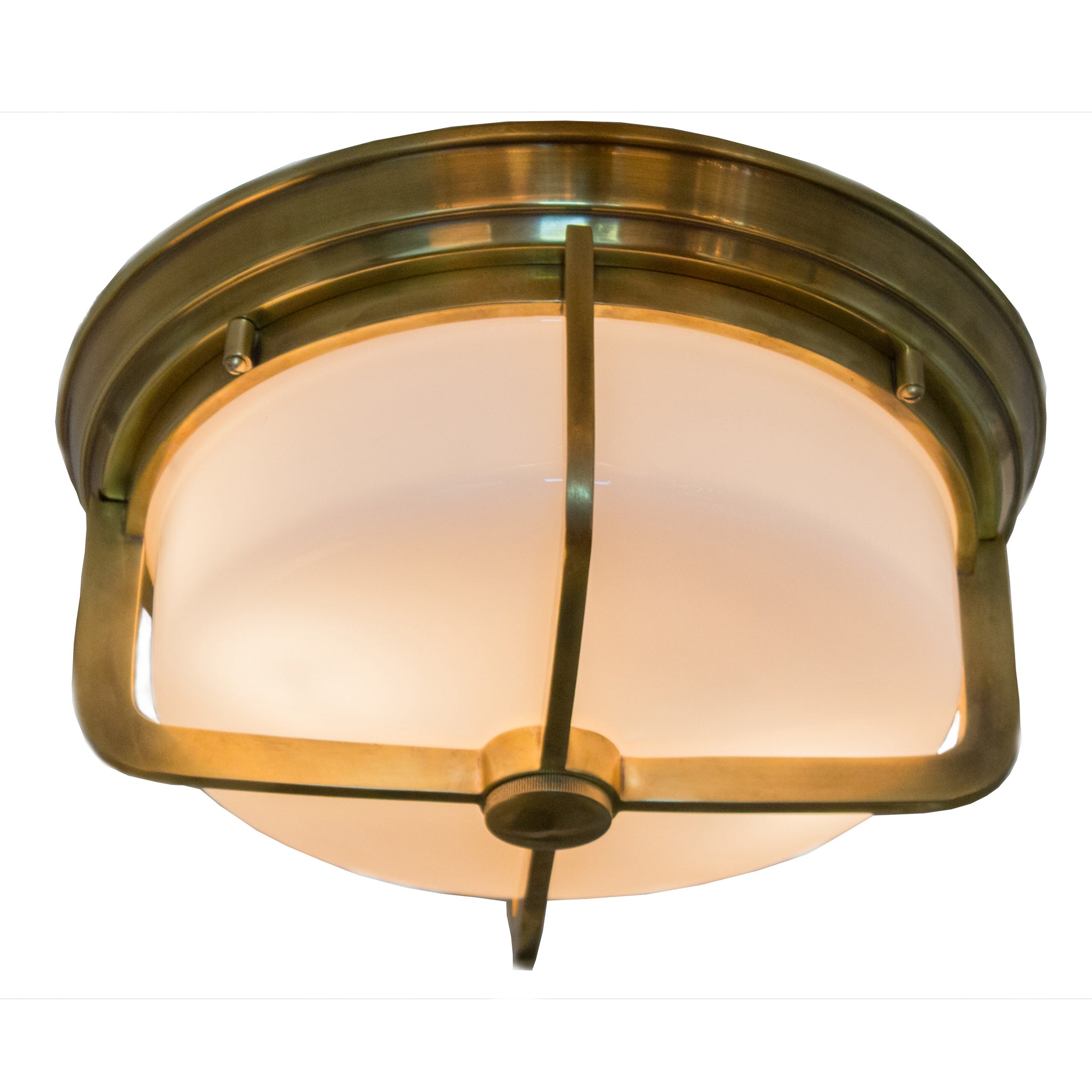 Milton Large Flush Mount in Hand-Rubbed Antique Brass with White Glass