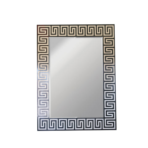 Greek Key Inlaid Stone Mirror in black and white