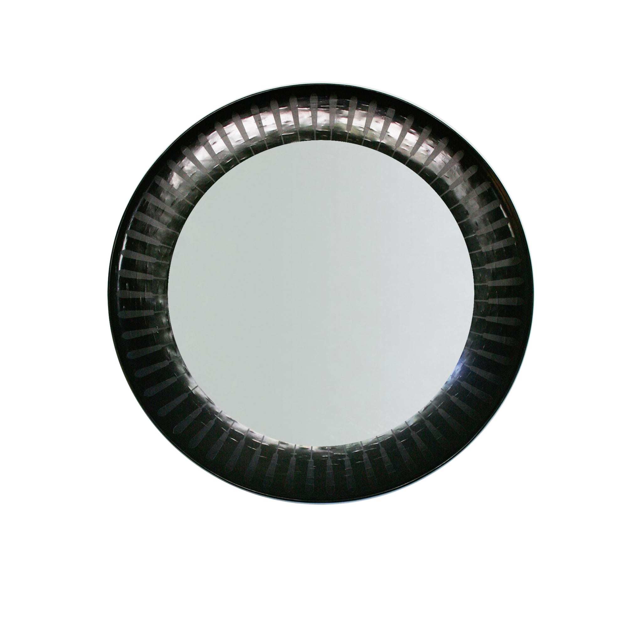 Patterned inlaid round mirror in black