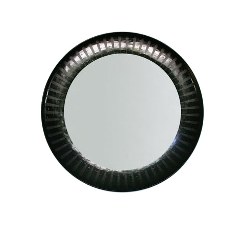 Patterned inlaid round mirror in black