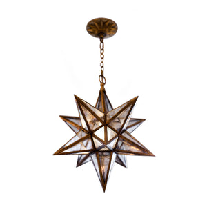 Medium Moravian Star lantern in gilded iron with antique mirrored glass