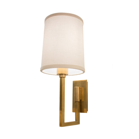 Aspect Library Sconce in Soft Brass with Ivory Linen Shade