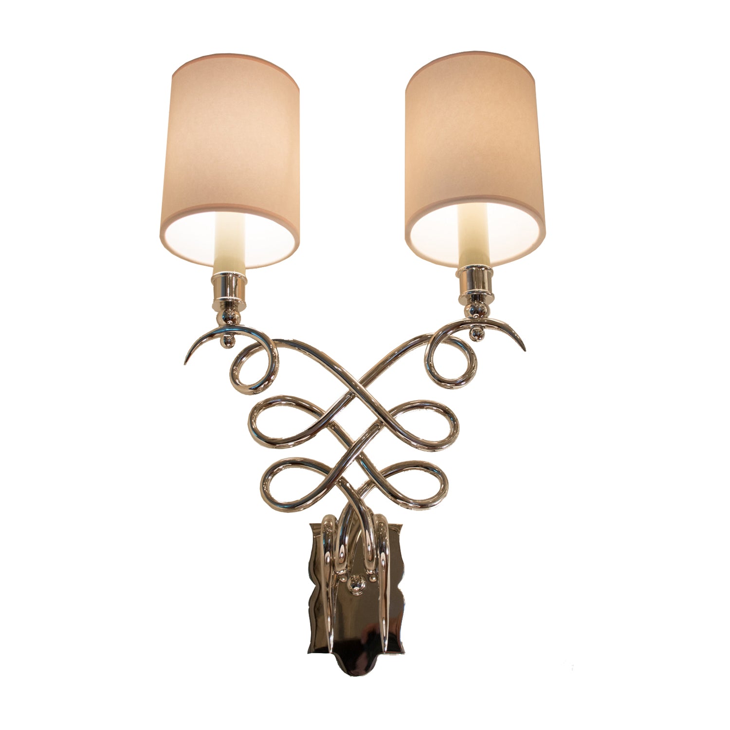 Catherine Wall Sconce in polished nickel with Natural paper shades