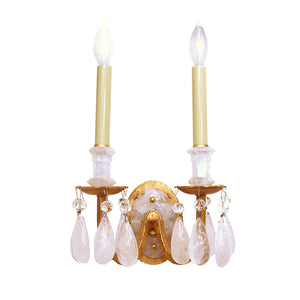 Elizabeth Double Sconce in Gilded Iron with Wax with Quartz