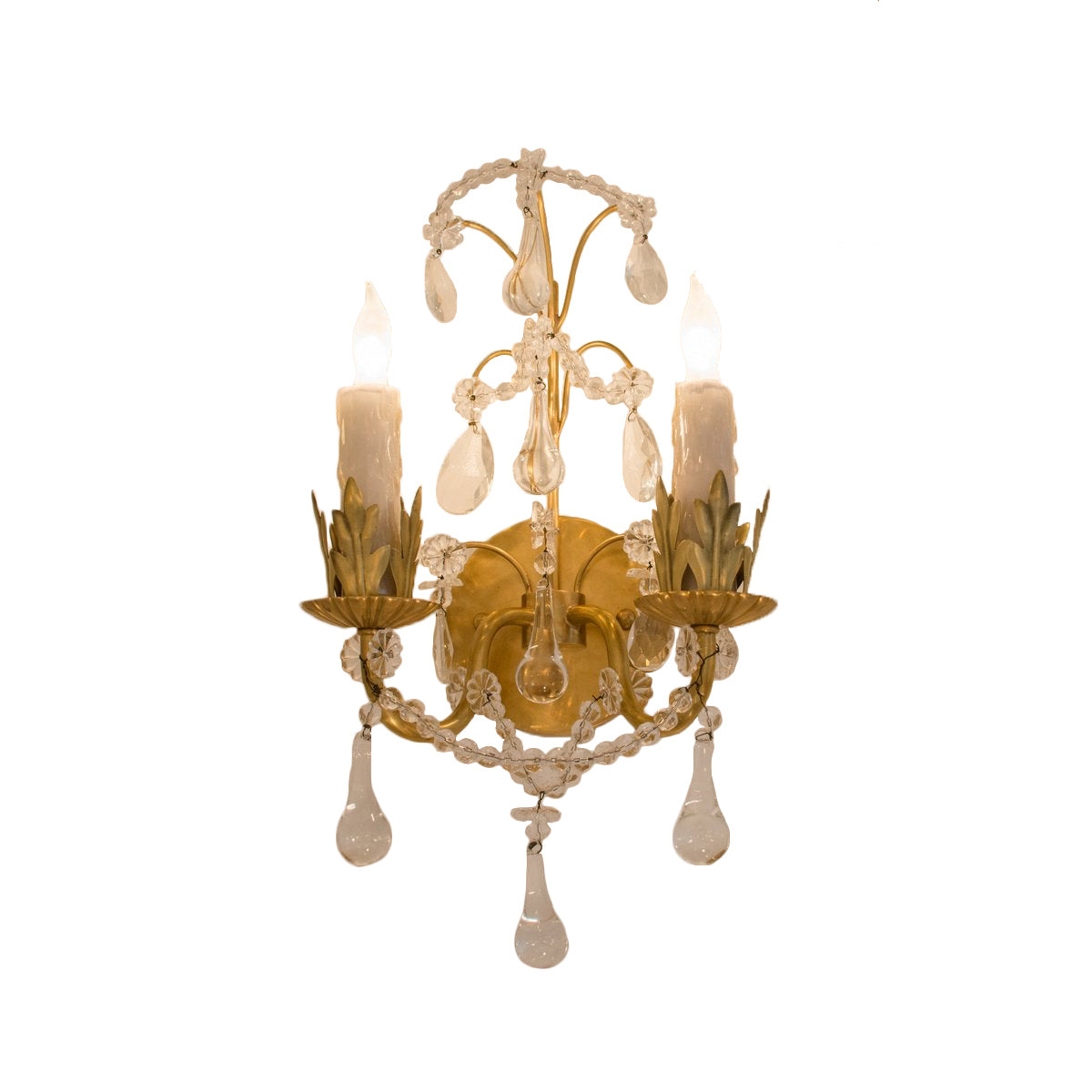 Hannah Two-Light Sconce in Hand-Rubbed Antique Brass with Crystal Trim