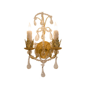 Hannah Two-Light Sconce in Hand-Rubbed Antique Brass with Crystal Trim