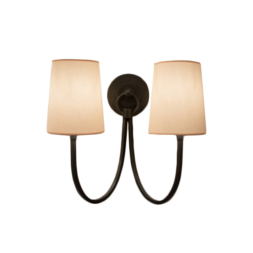 Reed Double Sconce in Bronze with Double Shade