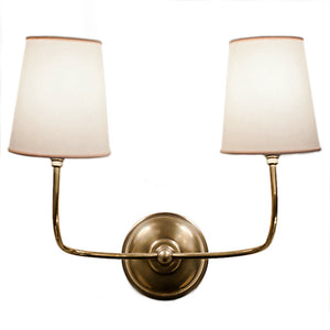 Vendome Double Sconce with Natural Paper Shades in Hand-Rubbed Antique Brass