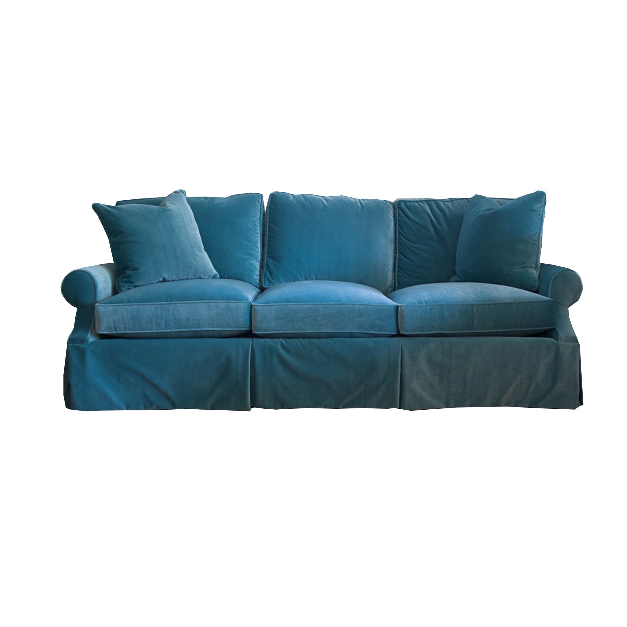 The Michelle Three Cushion sofa in blue velvet