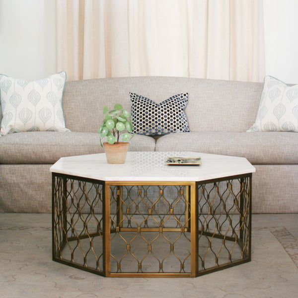 Vignette with The Gayla Cocktail Table in white marble 