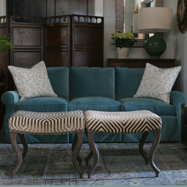 The Michelle Three Cushion sofa in blue velvet