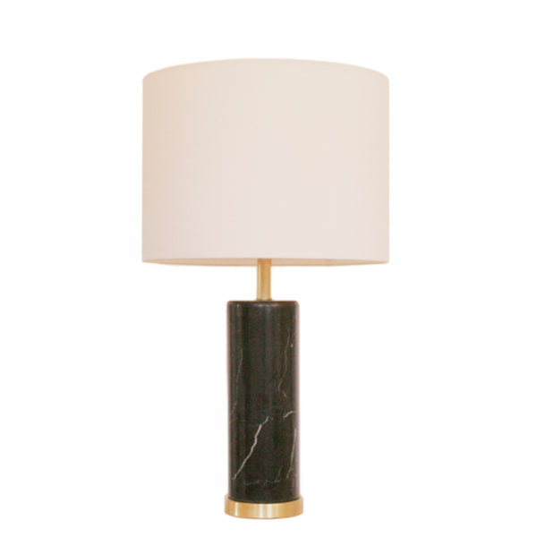 Cliff Table Lamp in Black Marble with Linen Shade