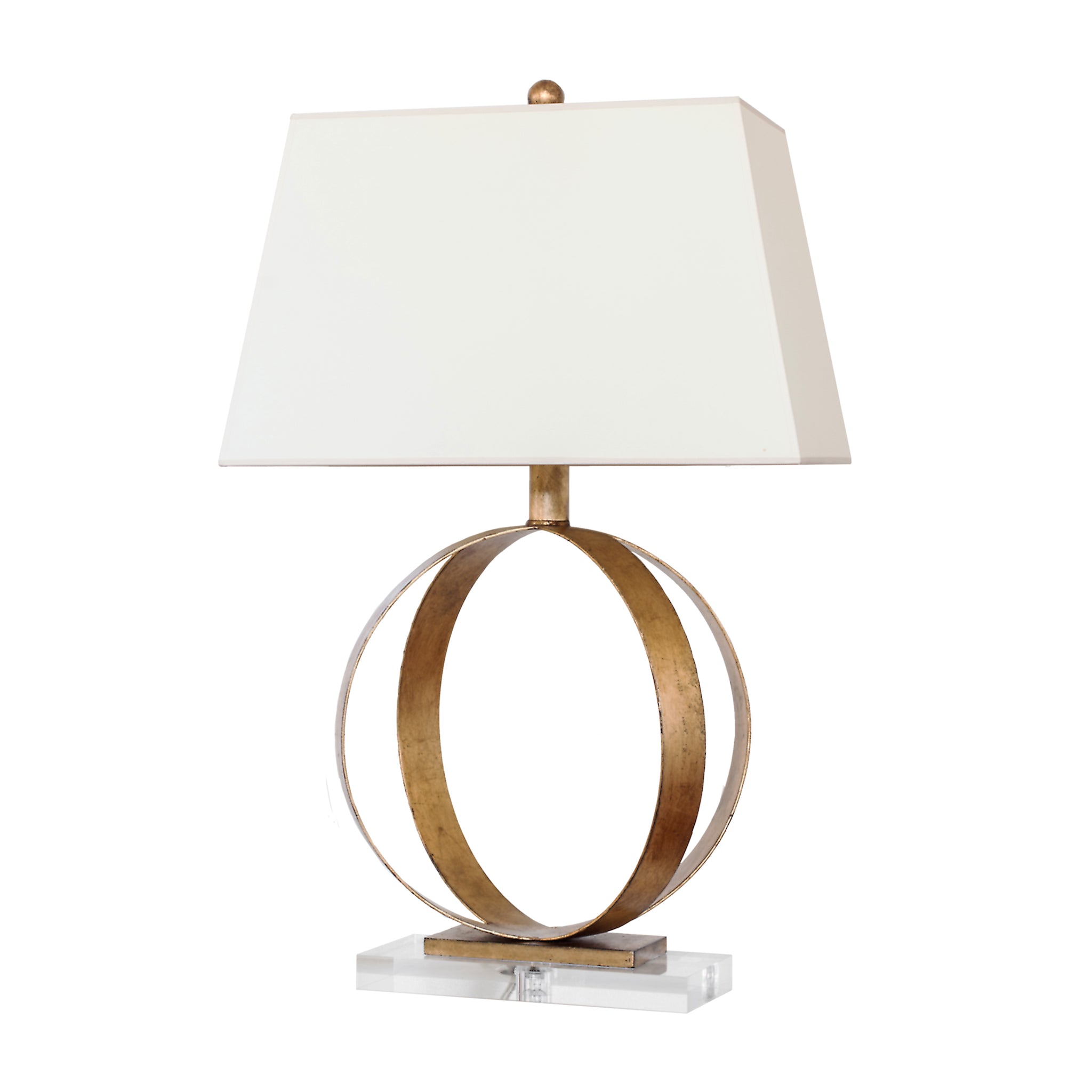 Rings Table Lamp in Gilded Iron with Wax with Natural Paper Shade