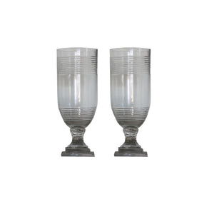 Pair of Ring Etched Glass Hurricanes