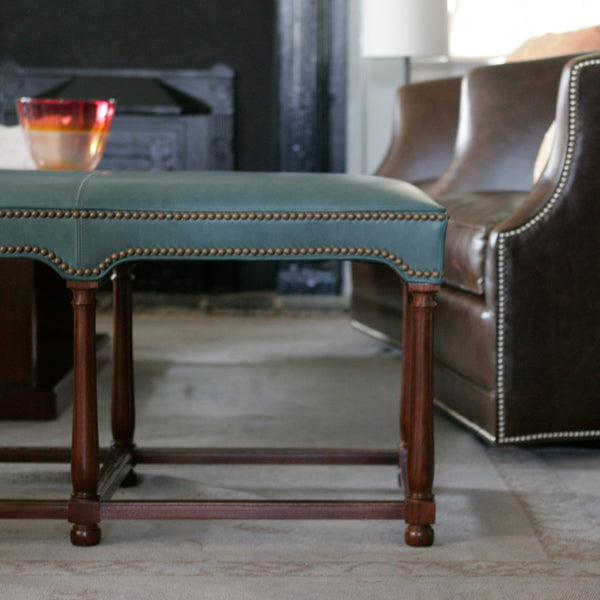 Marit Bench by Hickory Chair shown in Drama Green Vacona leather